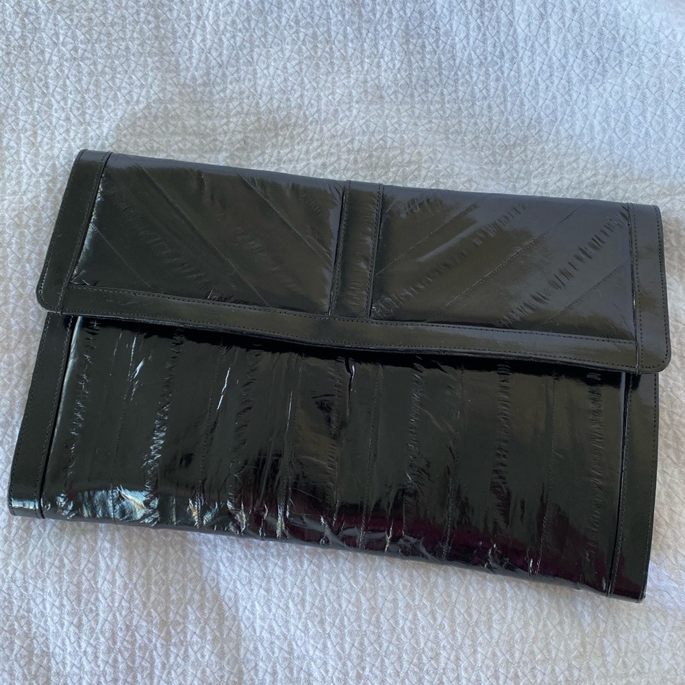 Genuine Black Eel Skin Envelope Clutch